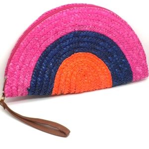 Colorful Straw Half Moon Wristlet Handbag NEW